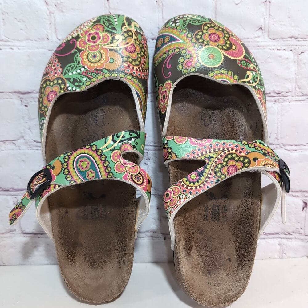 Birki's By Birkenstock Size 8 Paisley Slip On Clogs Mary Jane Flower Flor Lined - Picture 2 of 10